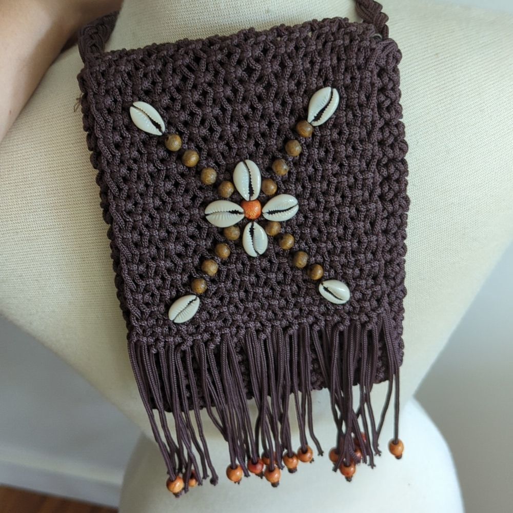 Brown Shell and Bead Crossbody Bag